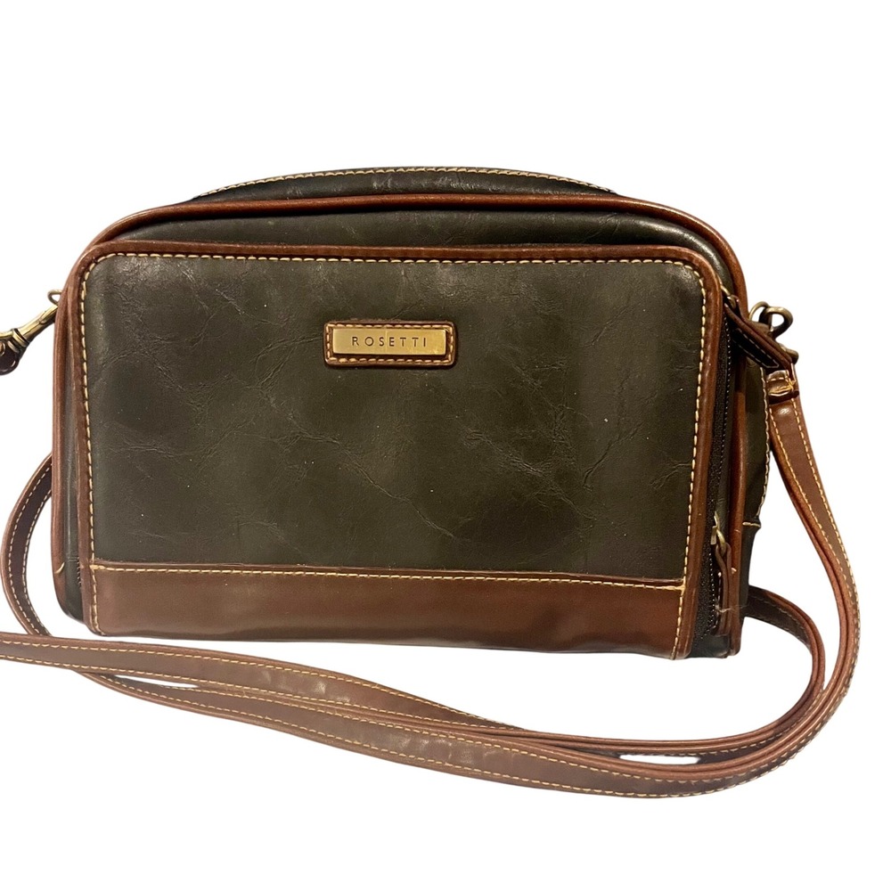 Rosetti Black Brown Faux Leather Crossbody Bag Purse Shoulder Bag